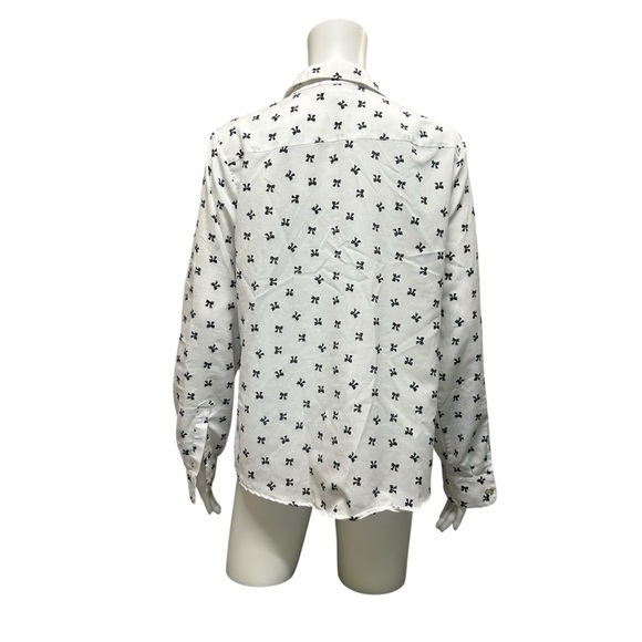 Karl Lagerfeld Black Bow White Tabbed Sleeve Button Front Career Blouse Size M - Picture 6 of 7